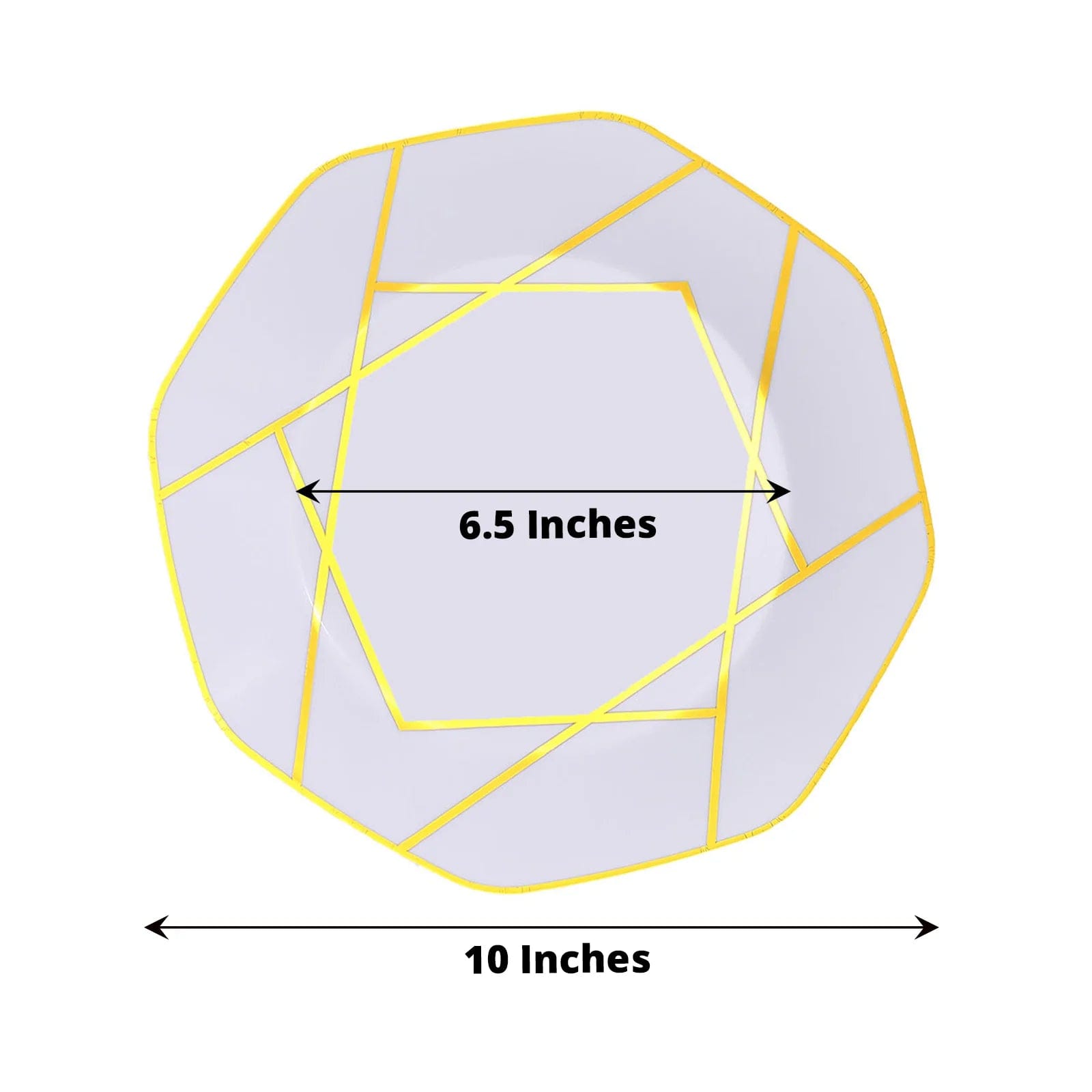 10 Octagon Plastic Salad and Dinner Plates with Gold Geometric Design - Disposable Tableware