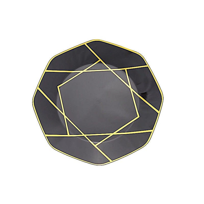10 Octagon Plastic Salad and Dinner Plates with Gold Geometric Design - Disposable Tableware DSP_PLGO0001_10_BKGD
