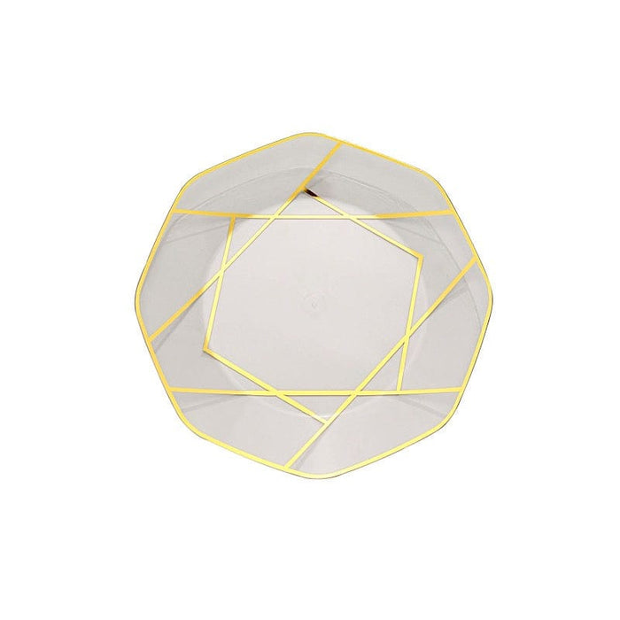 10 Octagon Plastic Salad and Dinner Plates with Gold Geometric Design - Disposable Tableware DSP_PLGO0001_10_CLGD