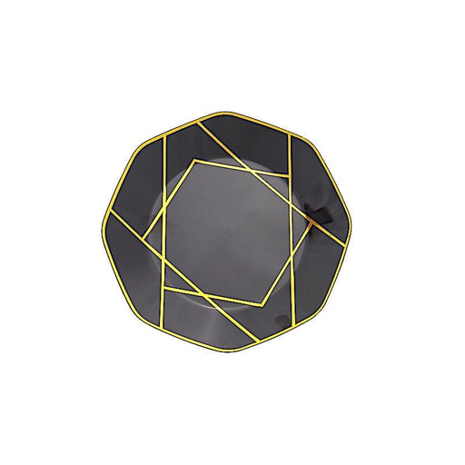 10 Octagon Plastic Salad and Dinner Plates with Gold Geometric Design - Disposable Tableware DSP_PLGO0001_8_BKGD