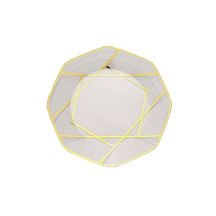 10 Octagon Plastic Salad and Dinner Plates with Gold Geometric Design - Disposable Tableware DSP_PLGO0001_8_CLGD