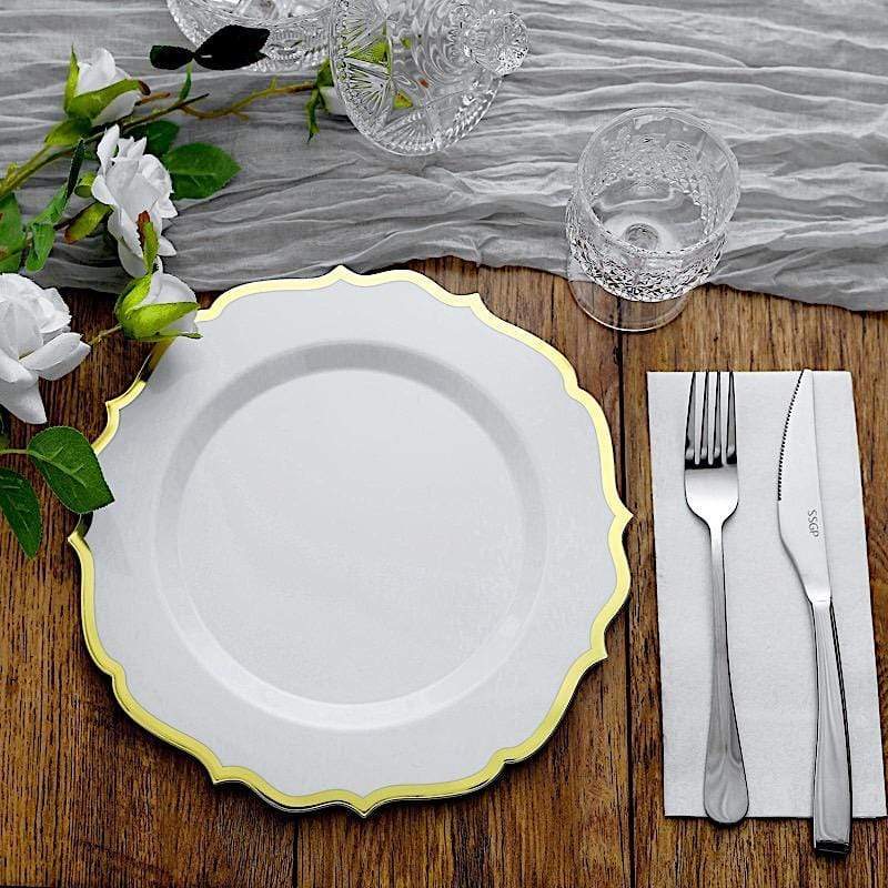 10 pcs 10" Plastic Dinner Plates With Scalloped Rim - Disposable Tableware