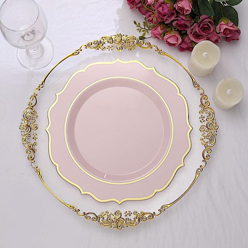 10 pcs 10" Plastic Dinner Plates With Scalloped Rim - Disposable Tableware