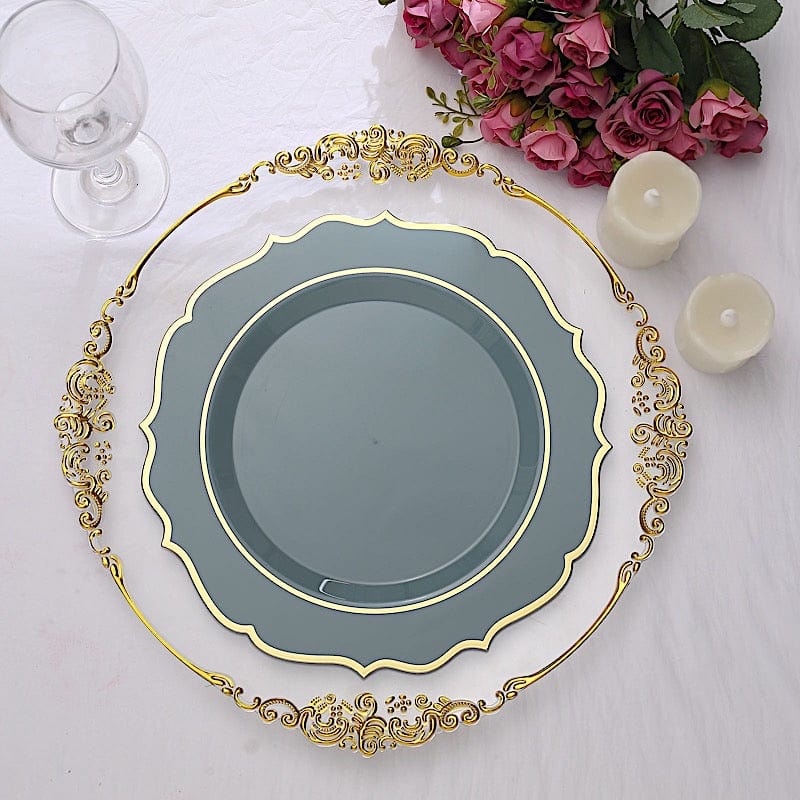 10 pcs 10" Plastic Dinner Plates With Scalloped Rim - Disposable Tableware
