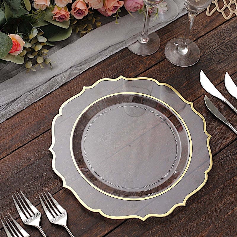 10 pcs 10" Plastic Dinner Plates With Scalloped Rim - Disposable Tableware