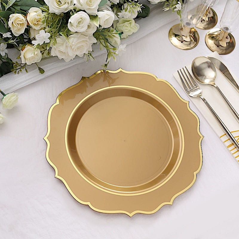 10 pcs 10" Plastic Dinner Plates With Scalloped Rim - Disposable Tableware