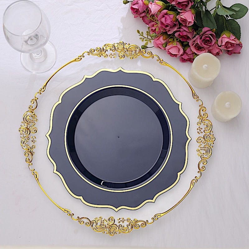 10 pcs 10" Plastic Dinner Plates With Scalloped Rim - Disposable Tableware