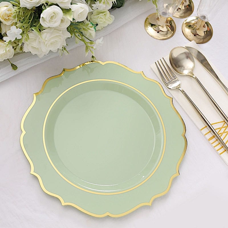 10 pcs 10" Plastic Dinner Plates With Scalloped Rim - Disposable Tableware