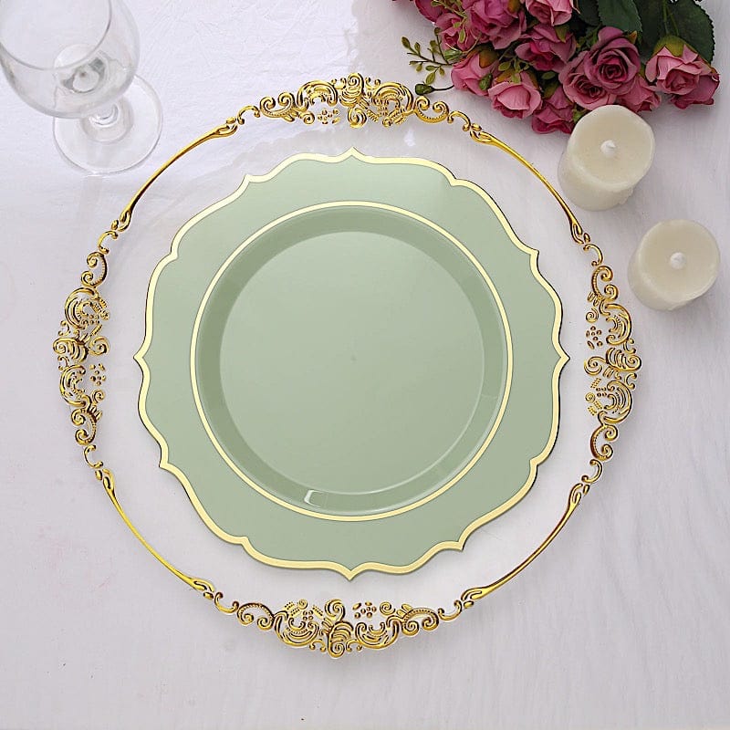 10 pcs 10" Plastic Dinner Plates With Scalloped Rim - Disposable Tableware