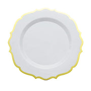 10 pcs 10" Plastic Dinner Plates With Scalloped Rim - Disposable Tableware DSP_PLR0011_10_GOLD