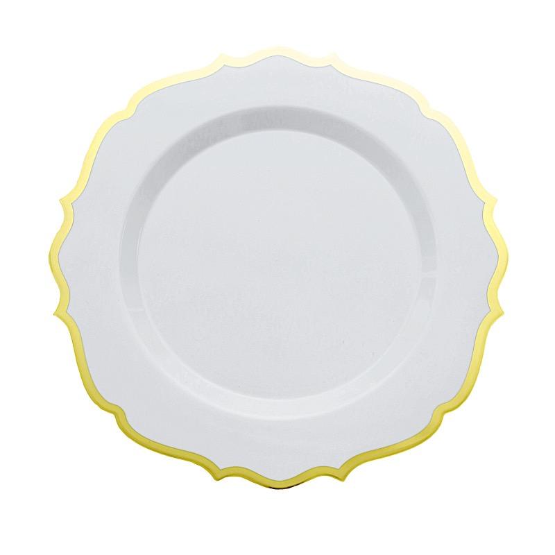 10 pcs 10" Plastic Dinner Plates With Scalloped Rim - Disposable Tableware DSP_PLR0011_10_GOLD