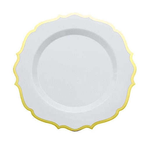 10 pcs 10" Plastic Dinner Plates With Scalloped Rim - Disposable Tableware DSP_PLR0011_10_GOLD