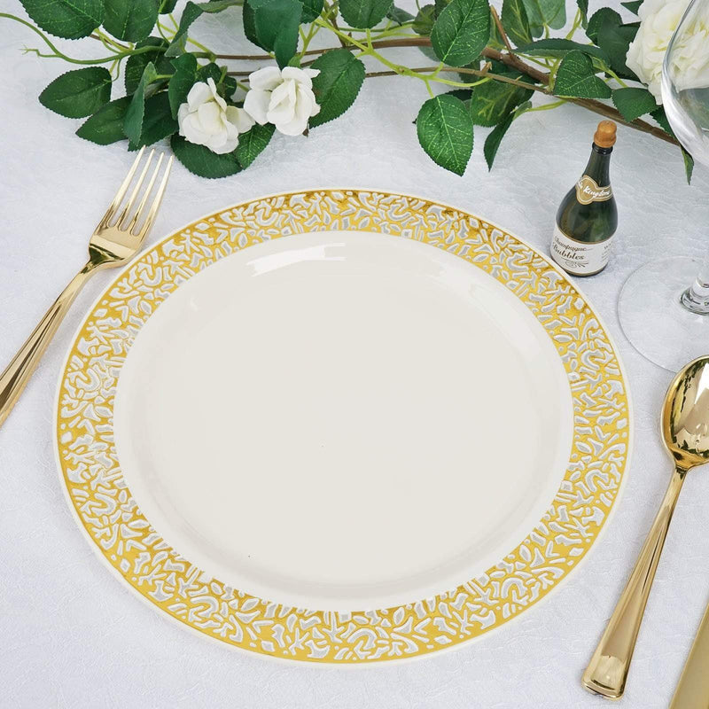 10 pcs 10" Round Dessert Plates with Lace Trim - Disposable Tableware