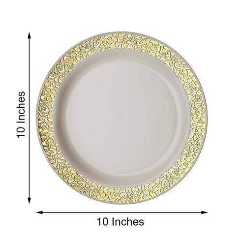 10 pcs 10" Round Dessert Plates with Lace Trim - Disposable Tableware