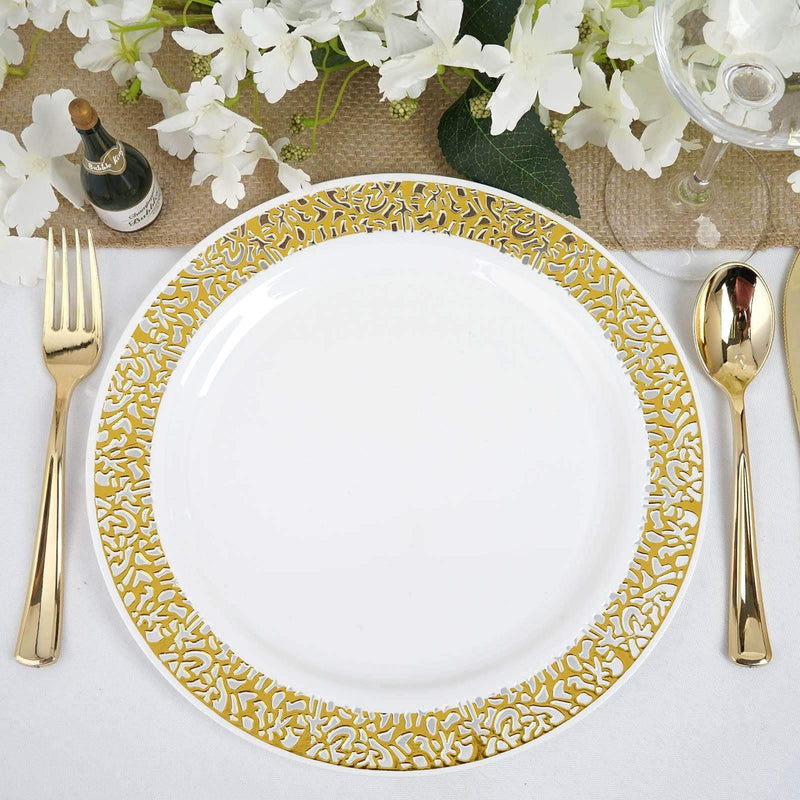 10 pcs 10" Round Dessert Plates with Lace Trim - Disposable Tableware