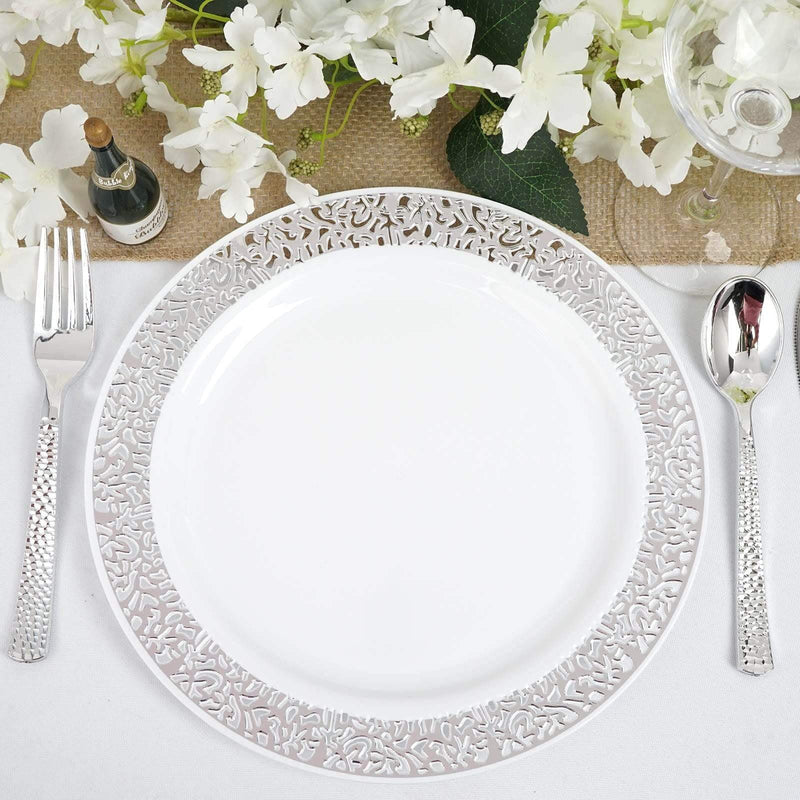 10 pcs 10" Round Dessert Plates with Lace Trim - Disposable Tableware