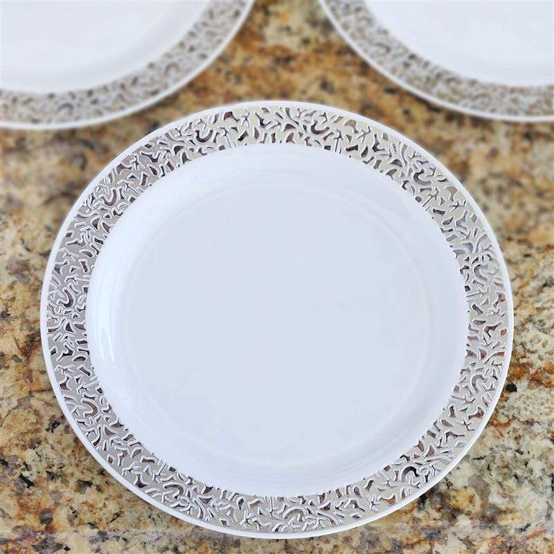 10 pcs 10" Round Dessert Plates with Lace Trim - Disposable Tableware