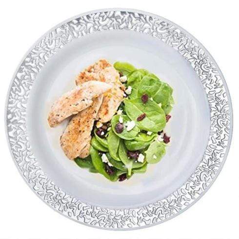 10 pcs 10" Round Dessert Plates with Lace Trim - Disposable Tableware