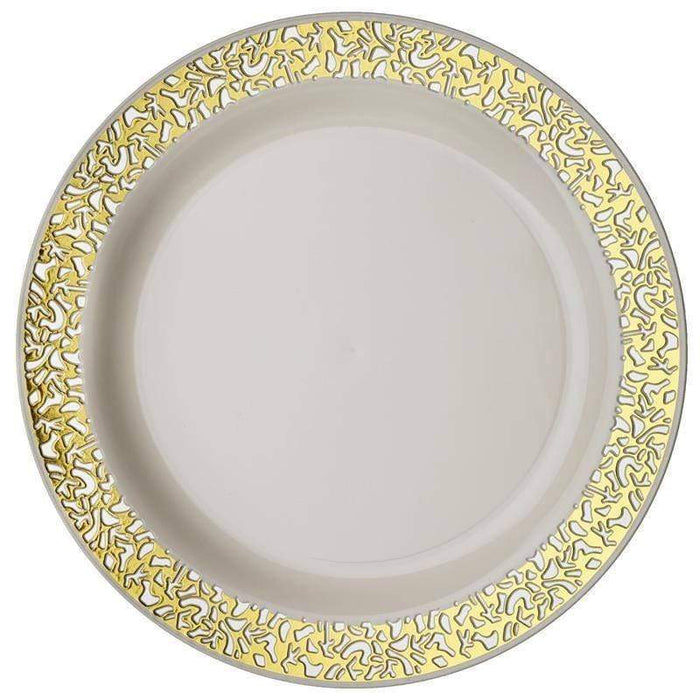 10 pcs 10" Round Dessert Plates with Lace Trim - Disposable Tableware PLST_PLA0021_IVRG