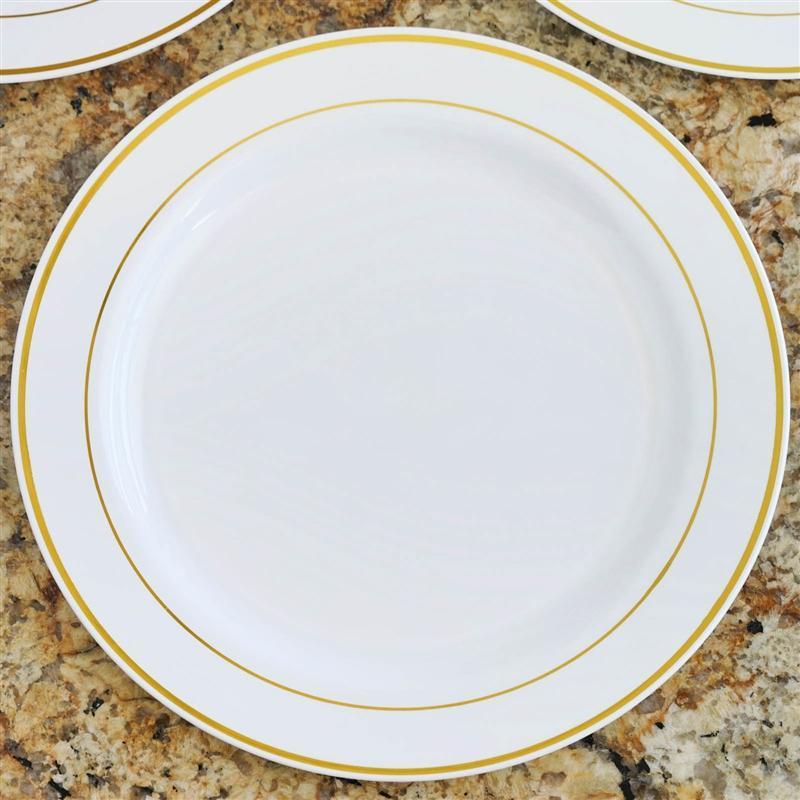 10 pcs 10" Round Dessert Plates with Trim - Disposable Tableware