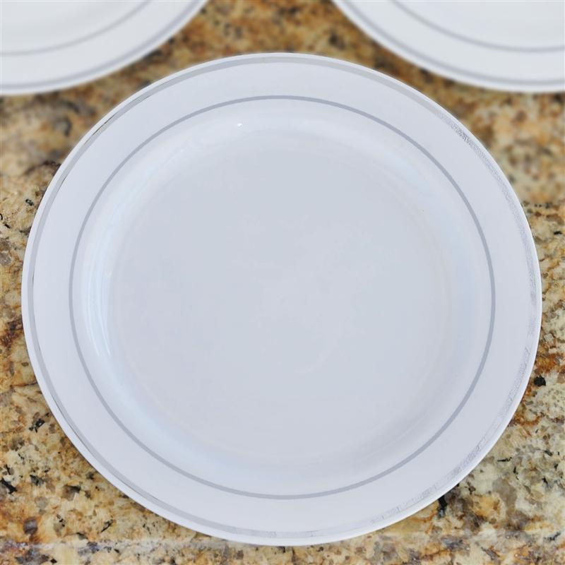 10 pcs 10" Round Dessert Plates with Trim - Disposable Tableware