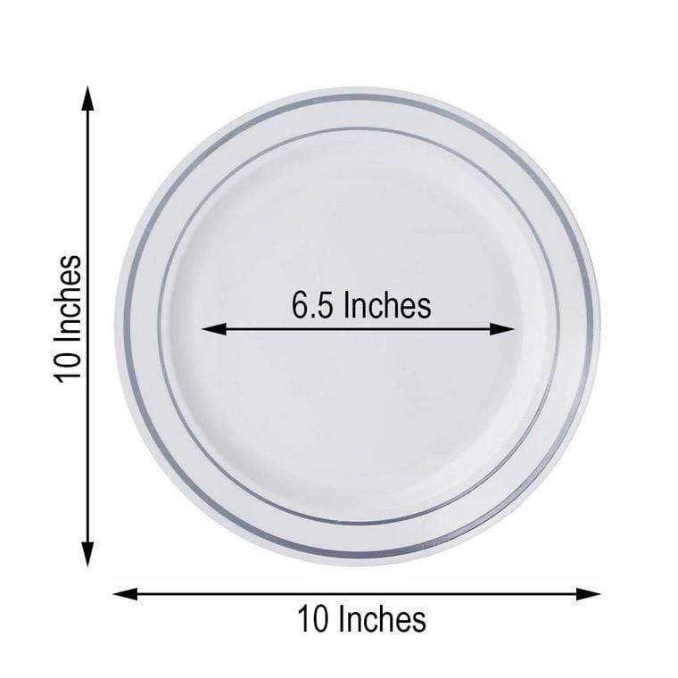 10 pcs 10" Round Dessert Plates with Trim - Disposable Tableware