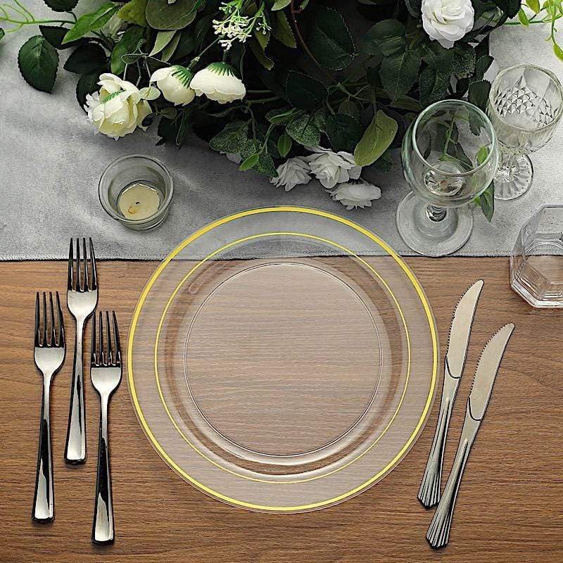 10 pcs 10" Round Dessert Plates with Trim - Disposable Tableware