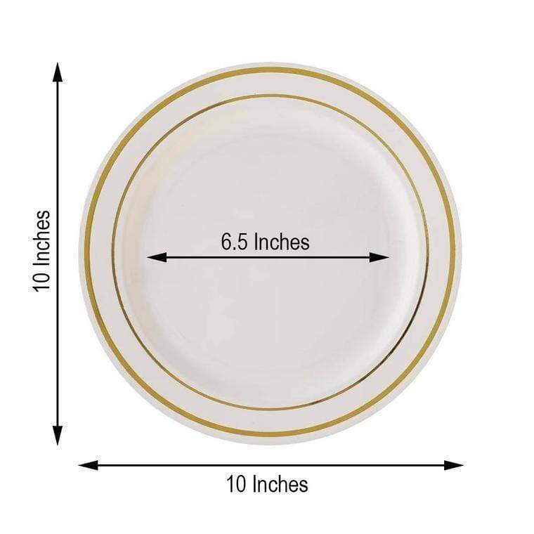 10 pcs 10" Round Dessert Plates with Trim - Disposable Tableware