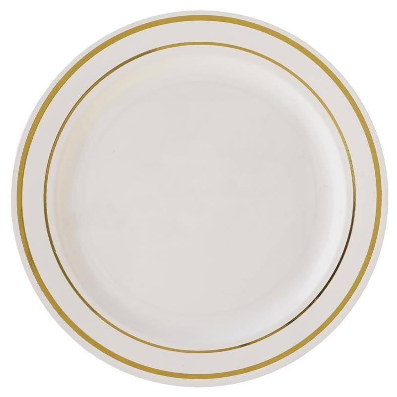 10 pcs 10" Round Dessert Plates with Trim - Disposable Tableware PLST_PLA0025_IVRG