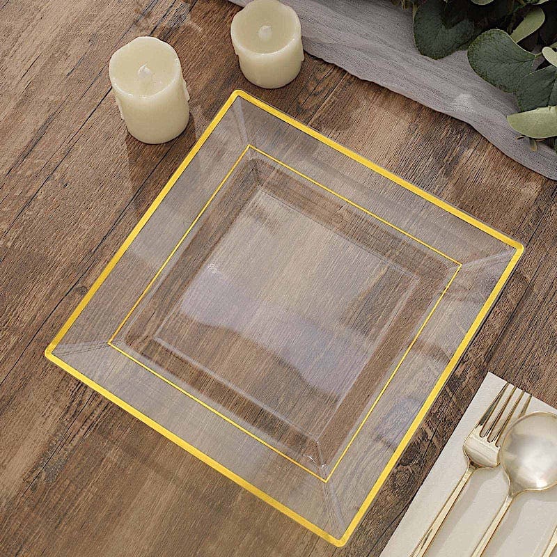 10 pcs 10" Square Plastic Salad Luncheon Plates with Rim - Disposable Tableware