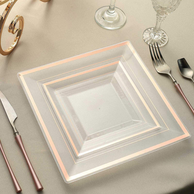 10 pcs 10" Square Plastic Salad Luncheon Plates with Rim - Disposable Tableware