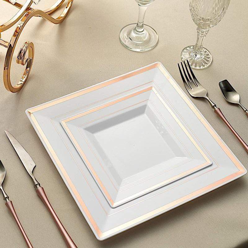 10 pcs 10" Square Plastic Salad Luncheon Plates with Rim - Disposable Tableware