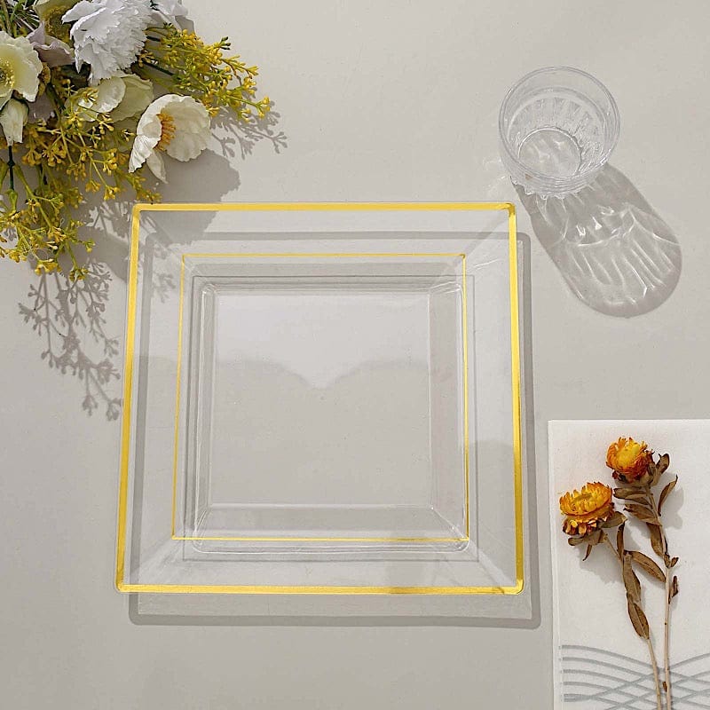 10 pcs 10" Square Plastic Salad Luncheon Plates with Rim - Disposable Tableware
