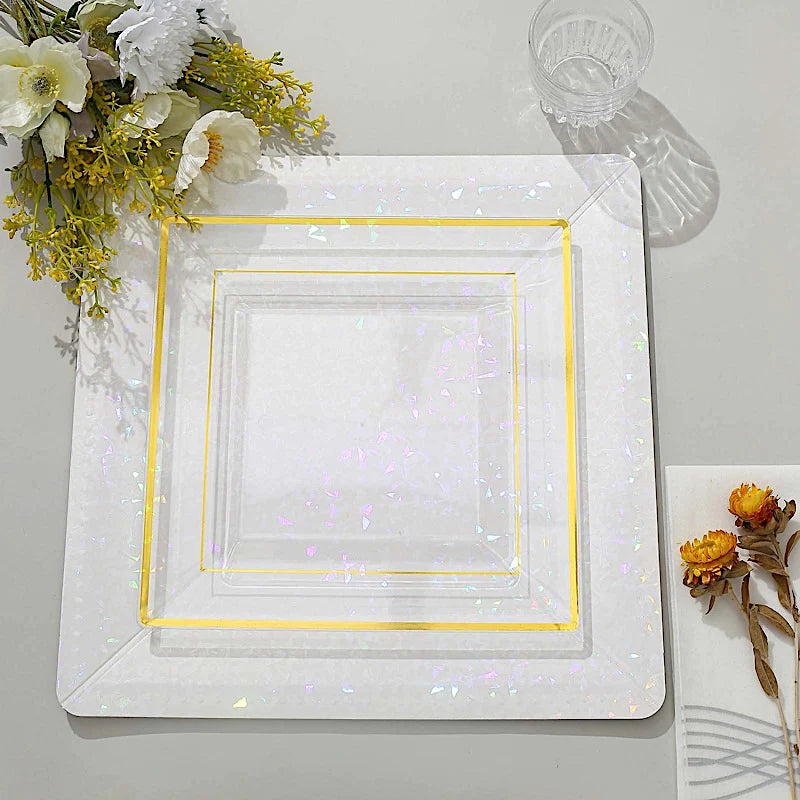 10 pcs 10" Square Plastic Salad Luncheon Plates with Rim - Disposable Tableware