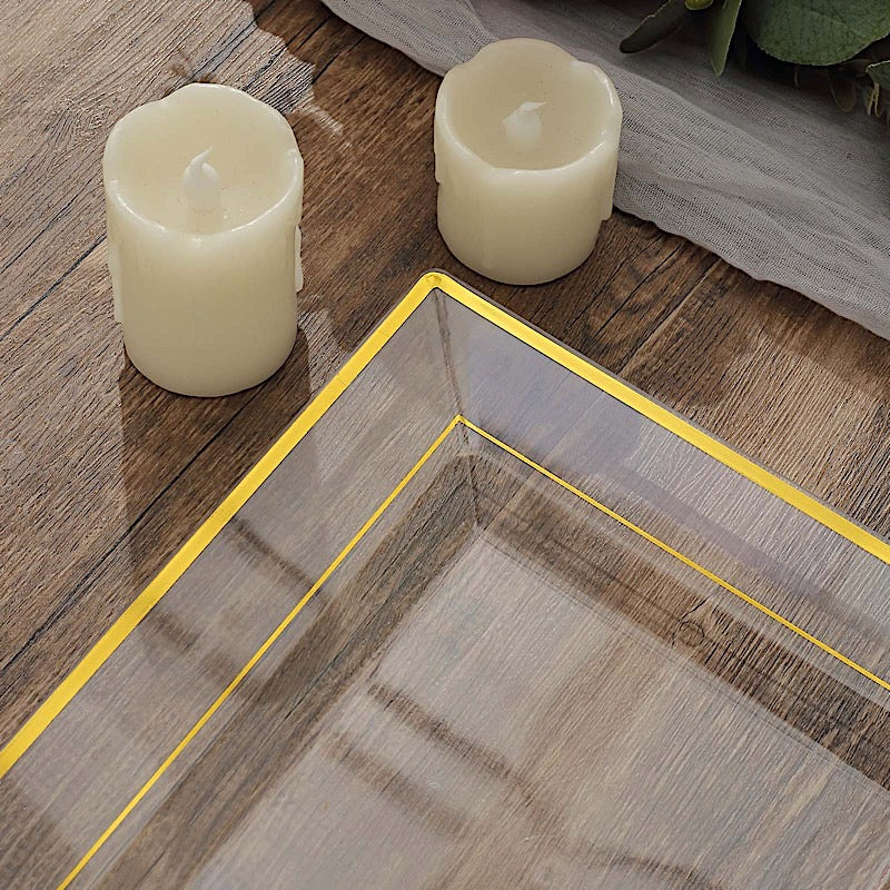 10 pcs 10" Square Plastic Salad Luncheon Plates with Rim - Disposable Tableware