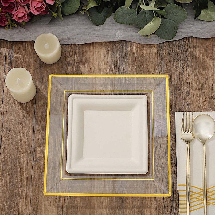 10 pcs 10" Square Plastic Salad Luncheon Plates with Rim - Disposable Tableware