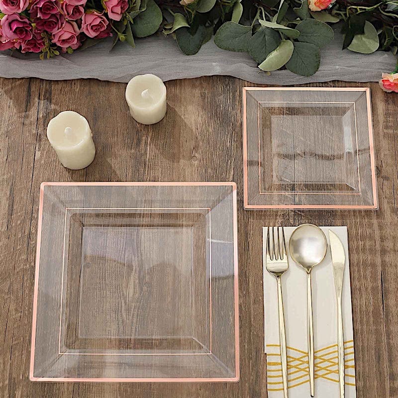 10 pcs 10" Square Plastic Salad Luncheon Plates with Rim - Disposable Tableware