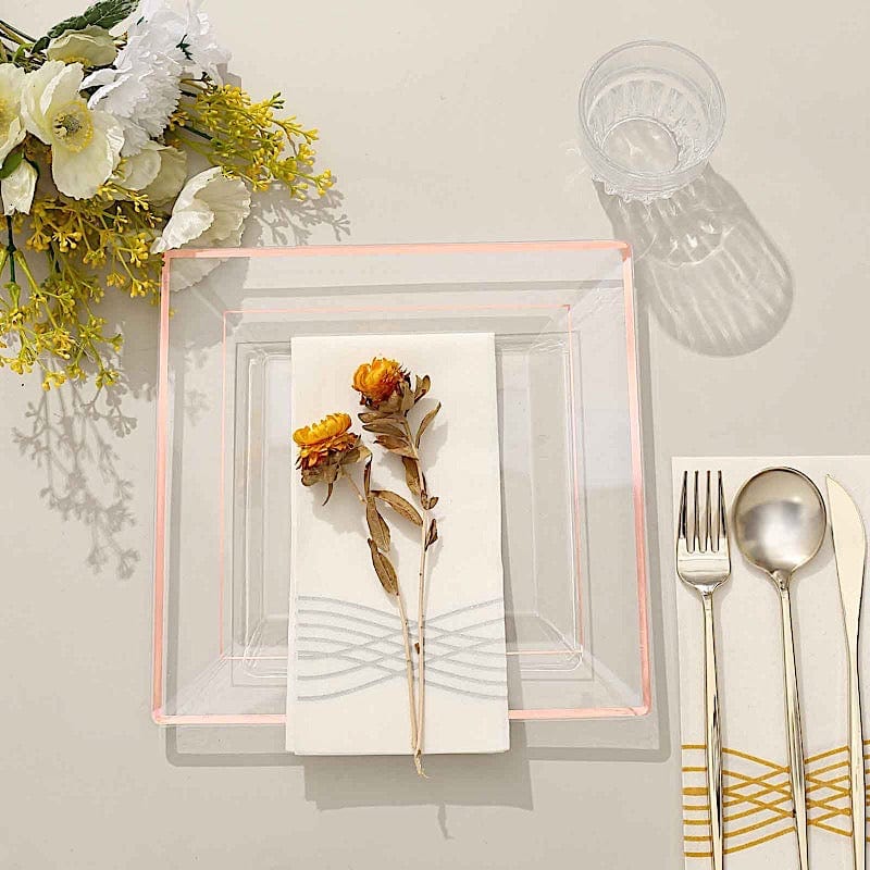 10 pcs 10" Square Plastic Salad Luncheon Plates with Rim - Disposable Tableware