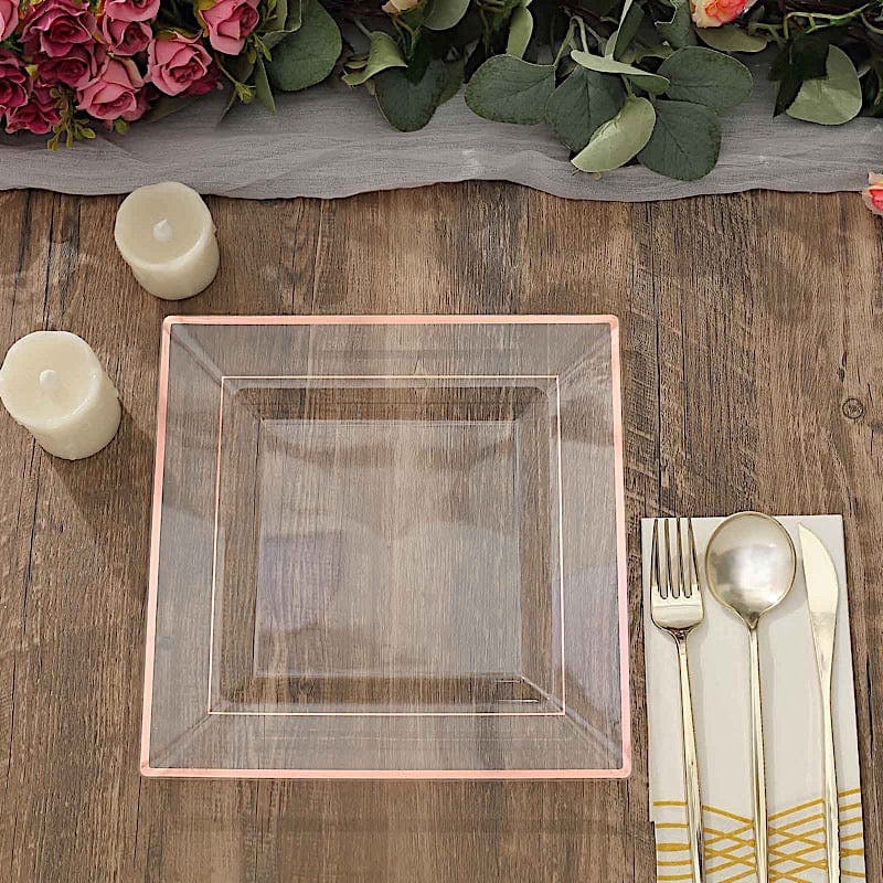 10 pcs 10" Square Plastic Salad Luncheon Plates with Rim - Disposable Tableware