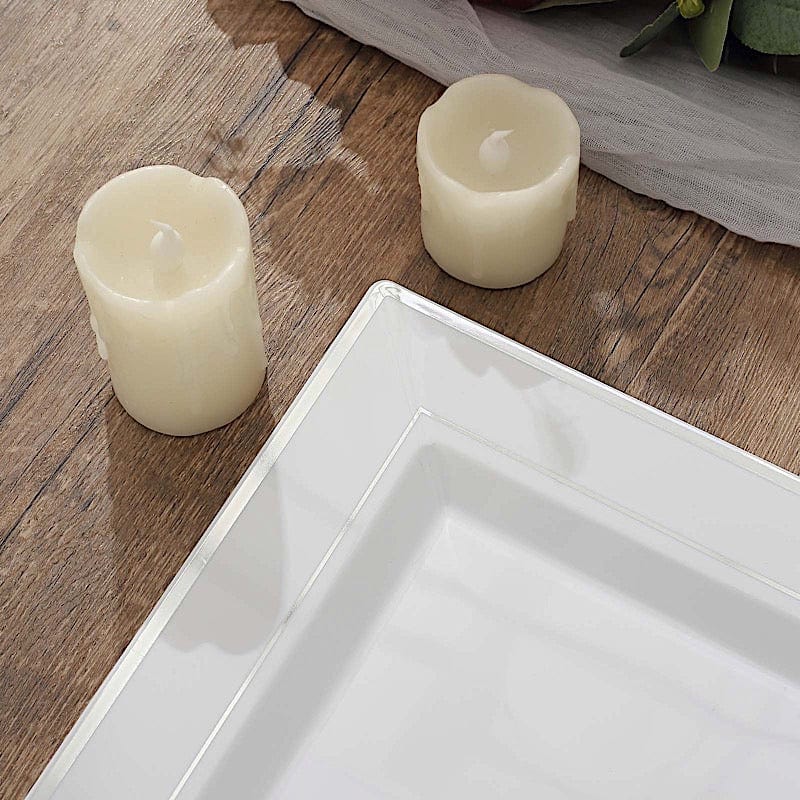 10 pcs 10" Square Plastic Salad Luncheon Plates with Rim - Disposable Tableware