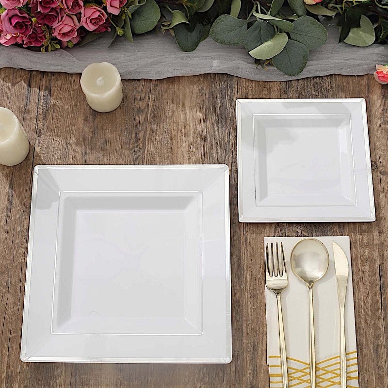 10 pcs 10" Square Plastic Salad Luncheon Plates with Rim - Disposable Tableware