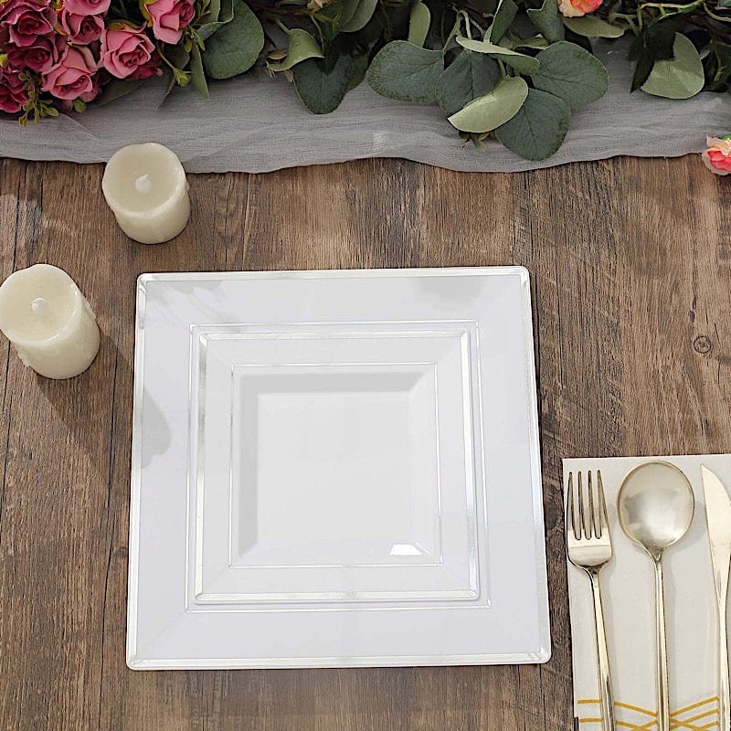 10 pcs 10" Square Plastic Salad Luncheon Plates with Rim - Disposable Tableware
