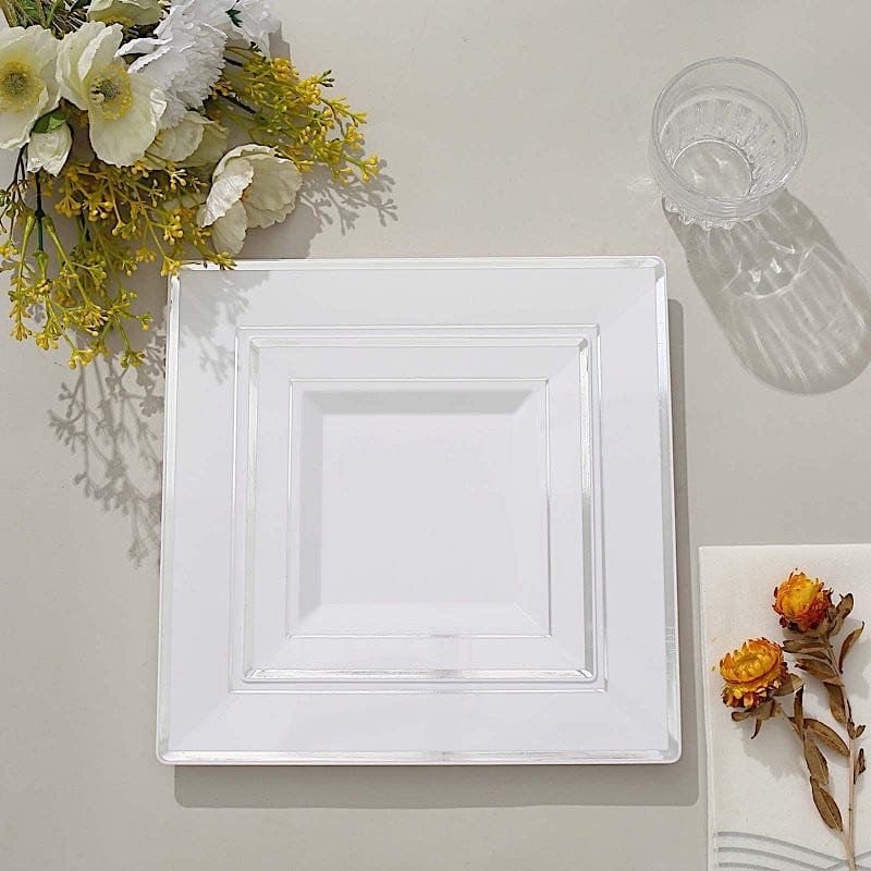 10 pcs 10" Square Plastic Salad Luncheon Plates with Rim - Disposable Tableware