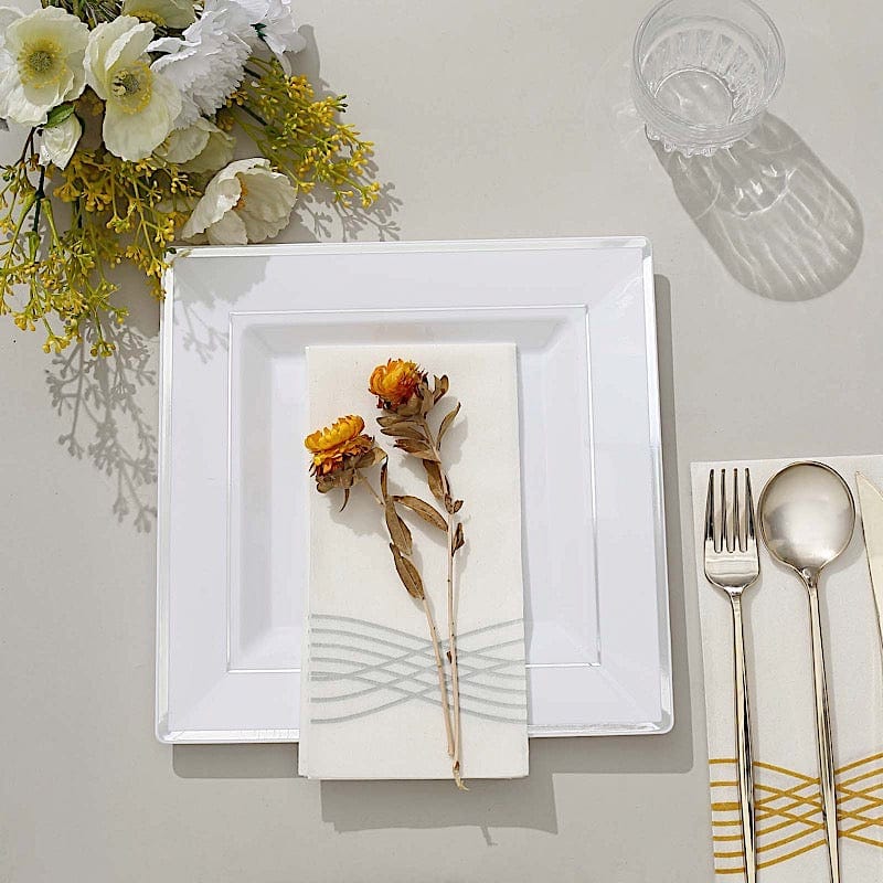 10 pcs 10" Square Plastic Salad Luncheon Plates with Rim - Disposable Tableware