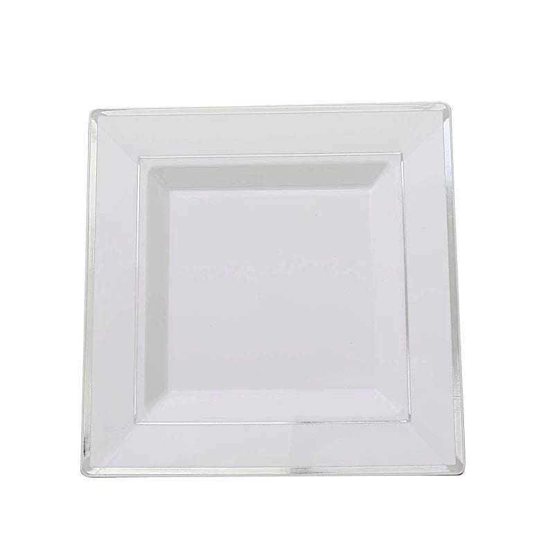 10 pcs 10" Square Plastic Salad Luncheon Plates with Rim - Disposable Tableware