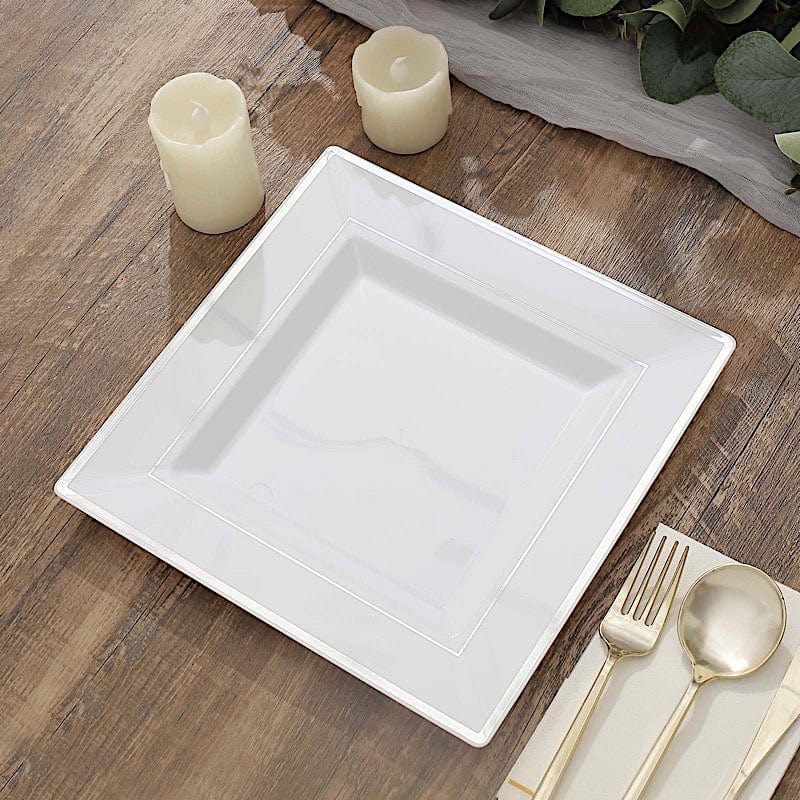 10 pcs 10" Square Plastic Salad Luncheon Plates with Rim - Disposable Tableware