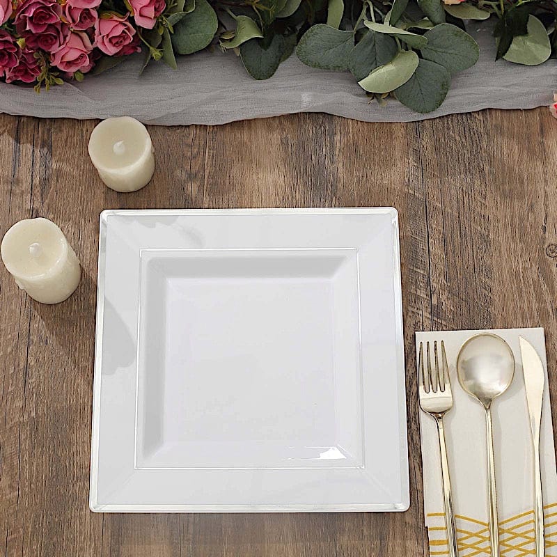 10 pcs 10" Square Plastic Salad Luncheon Plates with Rim - Disposable Tableware