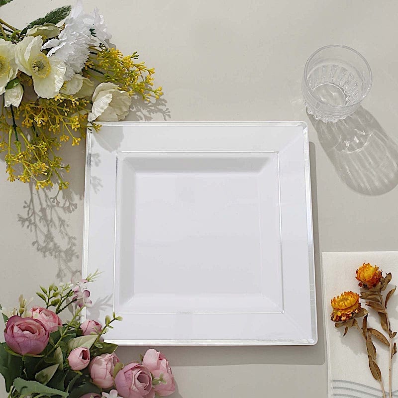 10 pcs 10" Square Plastic Salad Luncheon Plates with Rim - Disposable Tableware