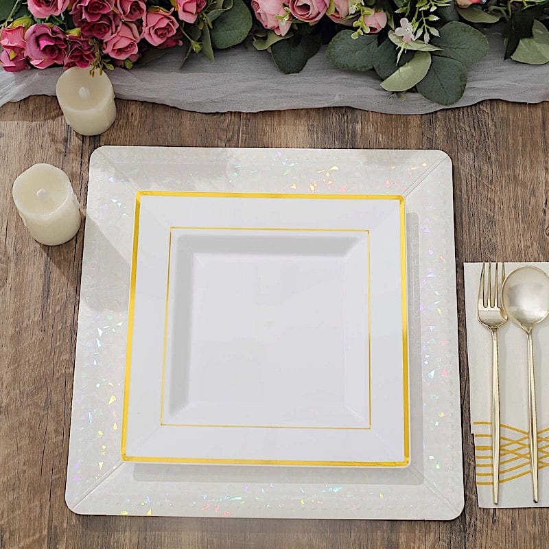 10 pcs 10" Square Plastic Salad Luncheon Plates with Rim - Disposable Tableware