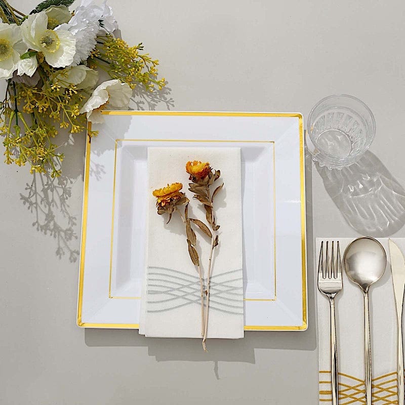 10 pcs 10" Square Plastic Salad Luncheon Plates with Rim - Disposable Tableware